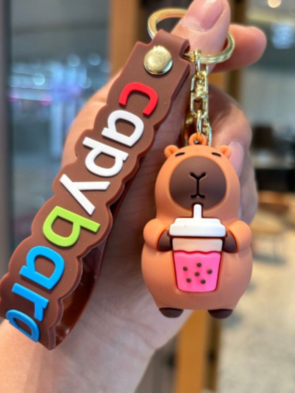 Boba Tea Drinking Capybara Keychain Cute Cartoon Bag Charm Gift